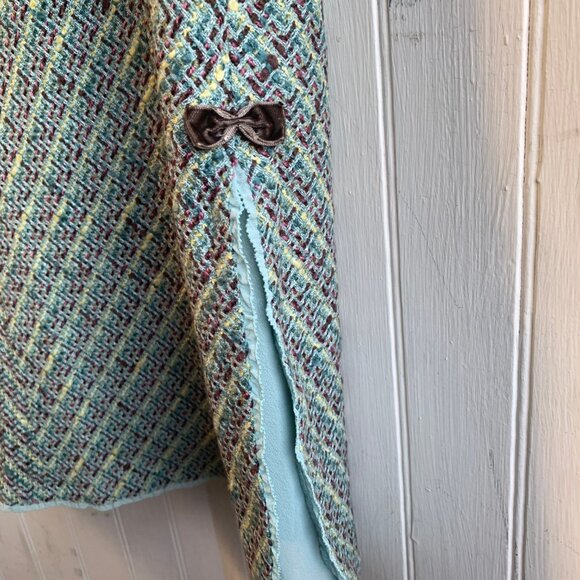 Tapemeasure Vintage Y2K Blue PInk Tweed Pastel Skirt Bow Detail Slit w Slip - 18 - Picture 15 of 16